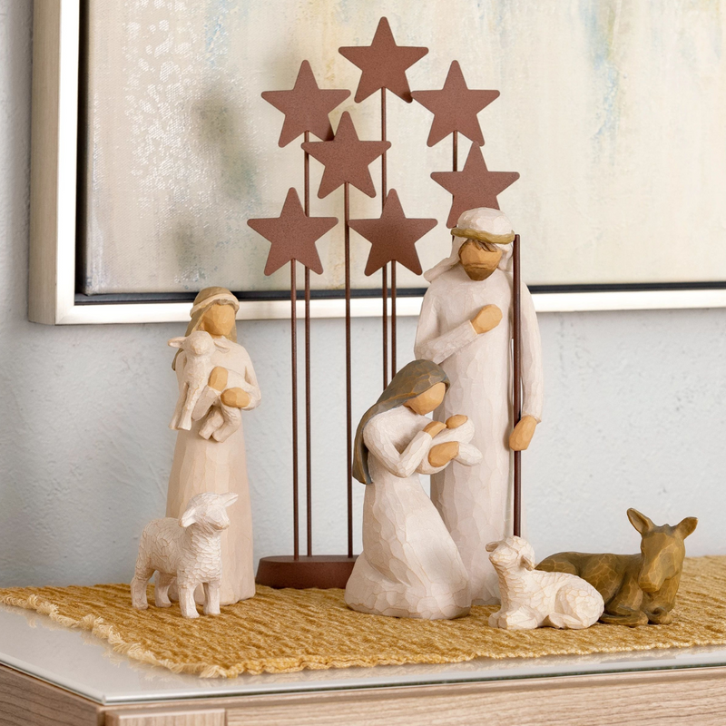 Holy Family Nativity Set with Metal Star Backdrop Bundle